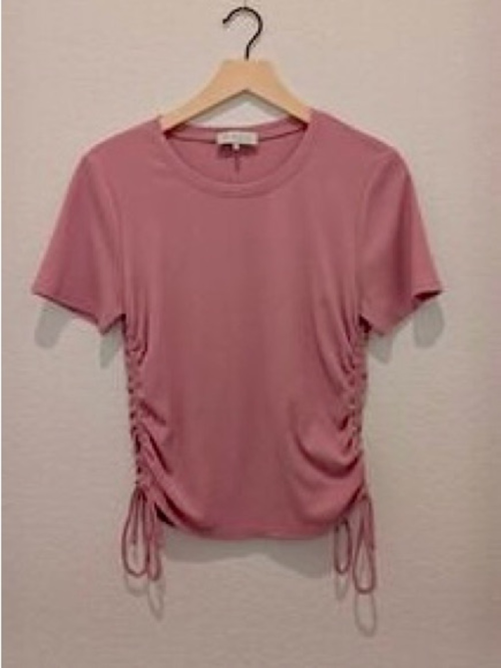 WAYF Pink Ribbed Ruched Side Drawstring Short Sleeve Top Womens Medium